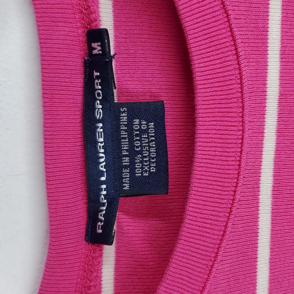 RALPH LAUREN SPORT Fushia White Striped Long Sleeve Cotton Shirt M - Picture 2 of 9